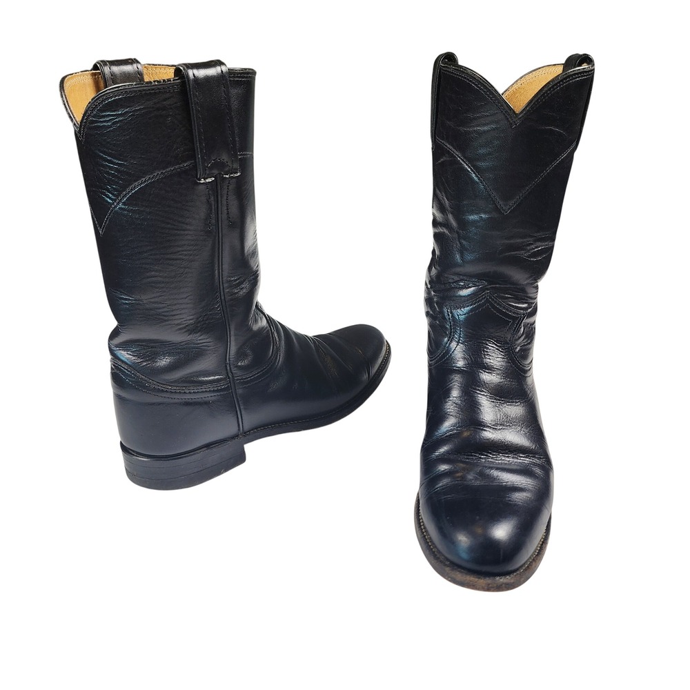 Justin Ropers Black Leather Boots Womens 6.5B Cowboy Western Rodeo USA Vintage